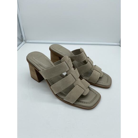 New Marc Fisher LTD Louisa Leather Block Heel Slip‎ On Mules Woven Gray Size 11M - Picture 2 of 8